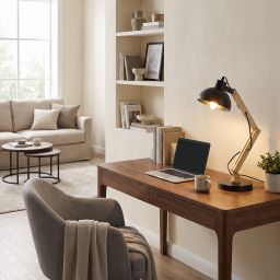 Livspace Modern Nordic Wood & Metal With Black Base Study Lamp | Black
