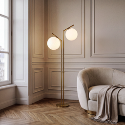 Livspace Orbis Stem Floor Lamp | White + Gold