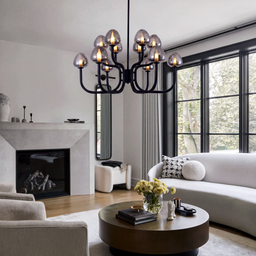 Livspace Spore 12 Head Chandelier | Smoked Grey + Black