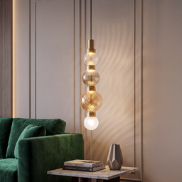 Livspace Strand 4 4 Head Chandelier | Smoke/Amber/Clear + Brass