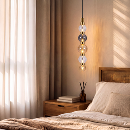 Livspace Strand 5 5 Head Chandelier | Smoke/Amber/Clear + Brass