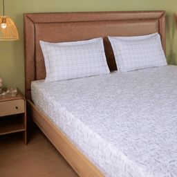 Floral Geometric 144 TC 100% Cotton Charcoal Bloom Super King Bedsheet Set | Mishella