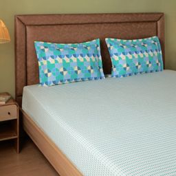 Geometric 144 TC 100% Cotton Kaleido Teal King Fitted Sheet Set | Mishella