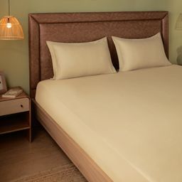 Solid Dyed 144 TC 100% Cotton Beige Double Bedsheet Set | Paleto
