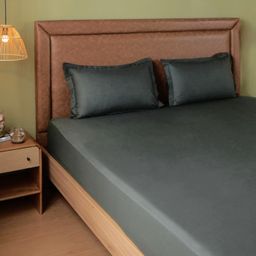 Solid Dyed 144 TC 100% Cotton Dark Grey Super King Bedsheet Set | Paleto