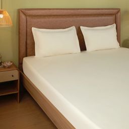 Solid Dyed 144 TC 100% Cotton Ivory Super King Bedsheet Set | Paleto