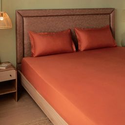 Solid Dyed 144 TC 100% Cotton Rust Super King Bedsheet Set | Paleto