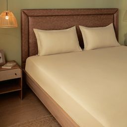 Solid Dyed 144 TC 100% Cotton Beige King Fitted Sheet Set | Paleto