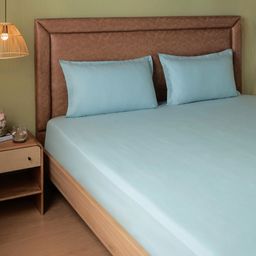 Solid Dyed 144 TC 100% Cotton Blue Sky King Fitted Sheet Set | Paleto