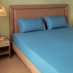 Solid Dyed 144 TC 100% Cotton Mineral Queen Fitted Sheet Set | Paleto