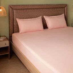 Solid Dyed 144 TC 100% Cotton Veiled Rose King Fitted Sheet Set | Paleto