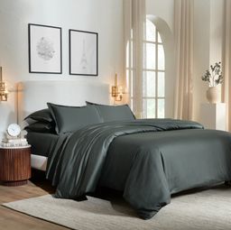 Solid Dyed 800 TC 100% Cotton Dark Grey King Fitted Sheet Set | Pelushe