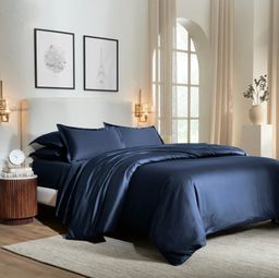 Solid Dyed 800 TC 100% Cotton Navy King Fitted Sheet Set | Pelushe