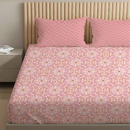 Ethnic 144 TC 100% Cotton Pink Queen Bedsheet Set | Pure Nest