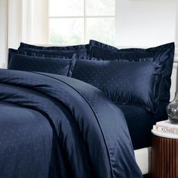 Solid Dyed 1000 TC 100% Cotton Navy King Fitted Sheet Set | Ricaso