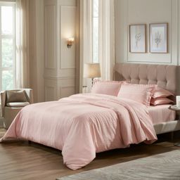 Solid Dyed 400 TC 100% Cotton Veiled Rose King Fitted Sheet Set | Seraya