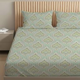 Indian Heritage 120 GSM Microfibre Muted Green Queen Bedsheet Set | Serene Nest