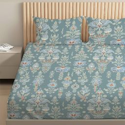 Indian Heritage 120 GSM Microfibre Blue Queen Bedsheet Set | Serene Nest