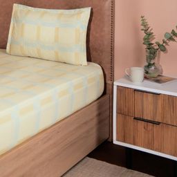 Geometric 200 TC Cotton Sand Single Bedsheet Set | Threadscapes
