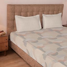 Geometric 220 TC 100% Premium Cotton Neutral Beige Super King Bedsheet Set | Udyan Tales