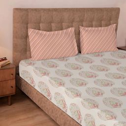 Indian Heritage 220 TC 100% Premium Cotton Soft Coral Super King Bedsheet Set | Udyan Tales