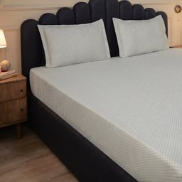 Geometric 250 TC 100% Cotton Oatmeal Super King Bedsheet Set | Yutori