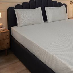 Geometric 250 TC 100% Cotton Oatmeal King Fitted Sheet Set | Yutori