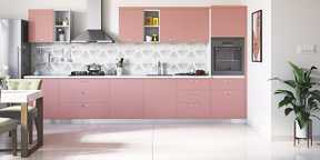 Contemporary Rose Pink Straight Line Modular Kitchen Design