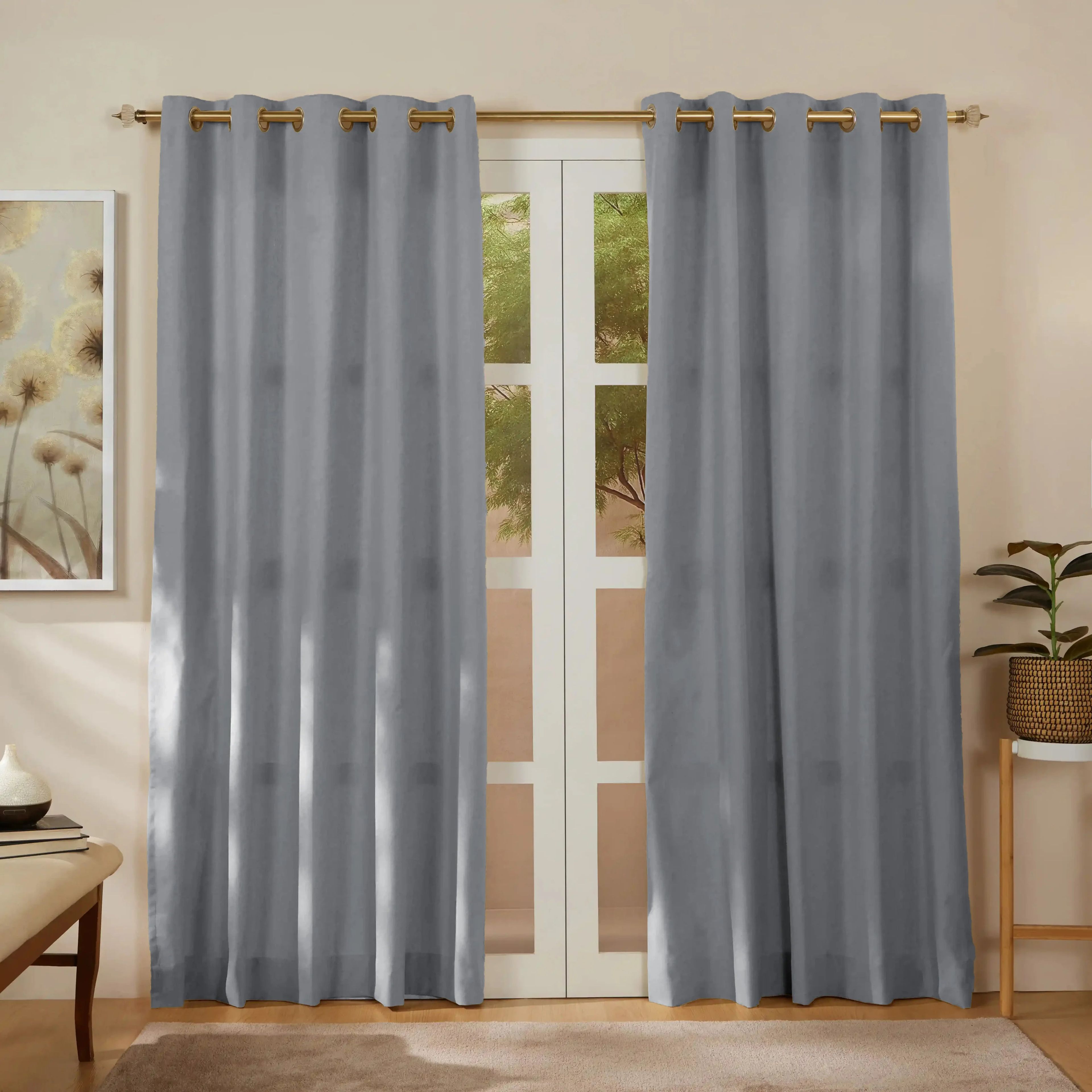 Pelushe Set of 2 100% Cotton Solid Readymade Curtains | Everyday Hues