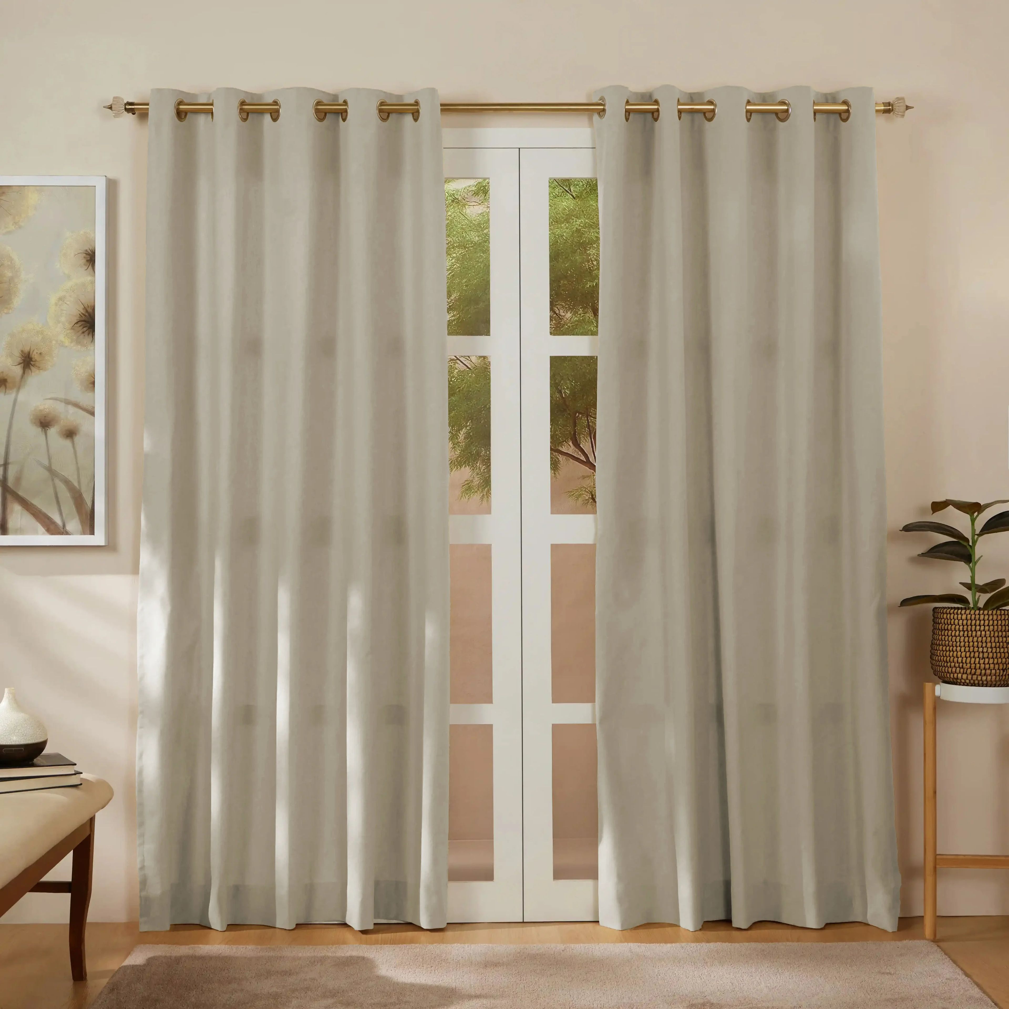 Pelushe Set of 2 100% Cotton Solid Readymade Curtains | Everyday Hues
