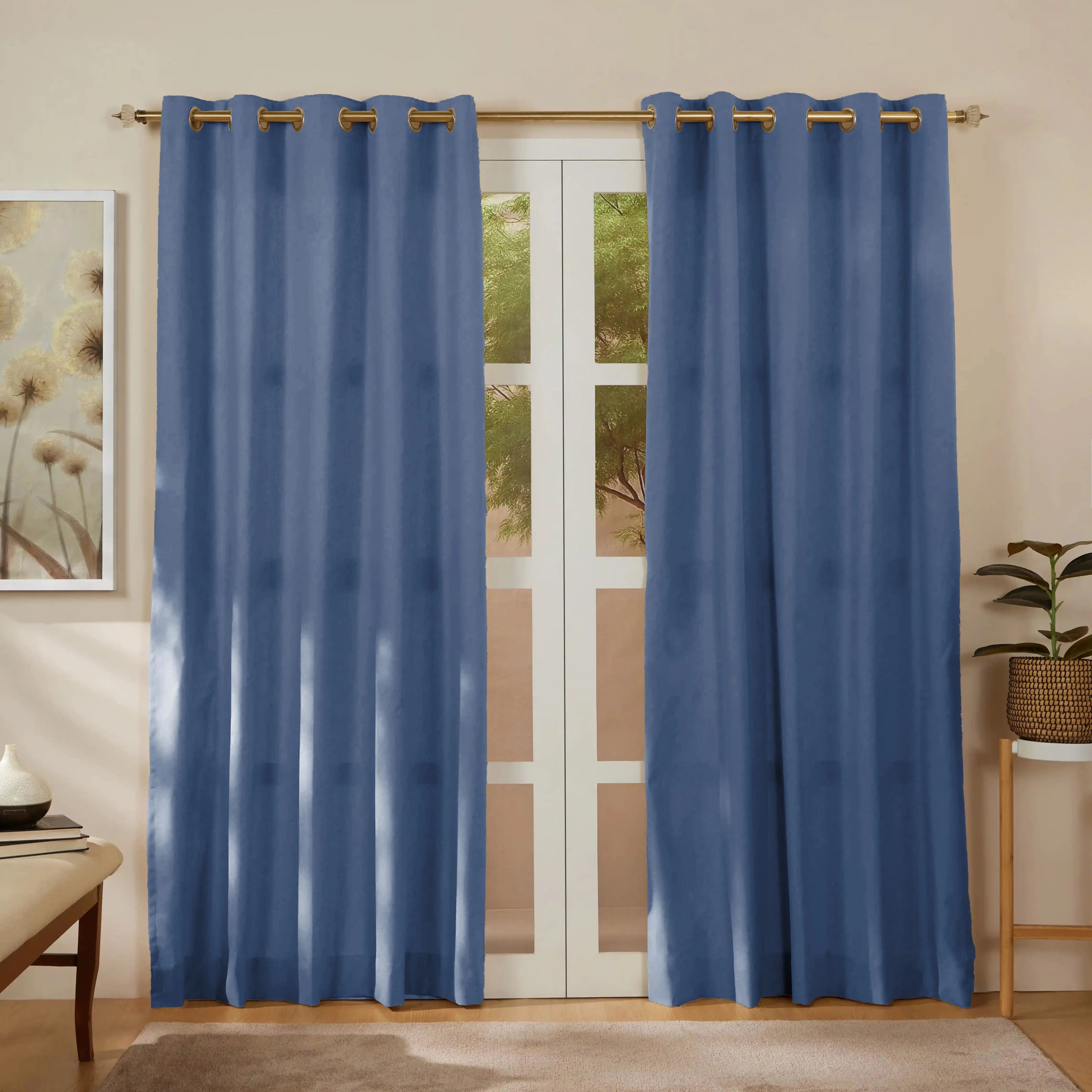 Pelushe Set of 2 100% Cotton Solid Readymade Curtains | Everyday Hues