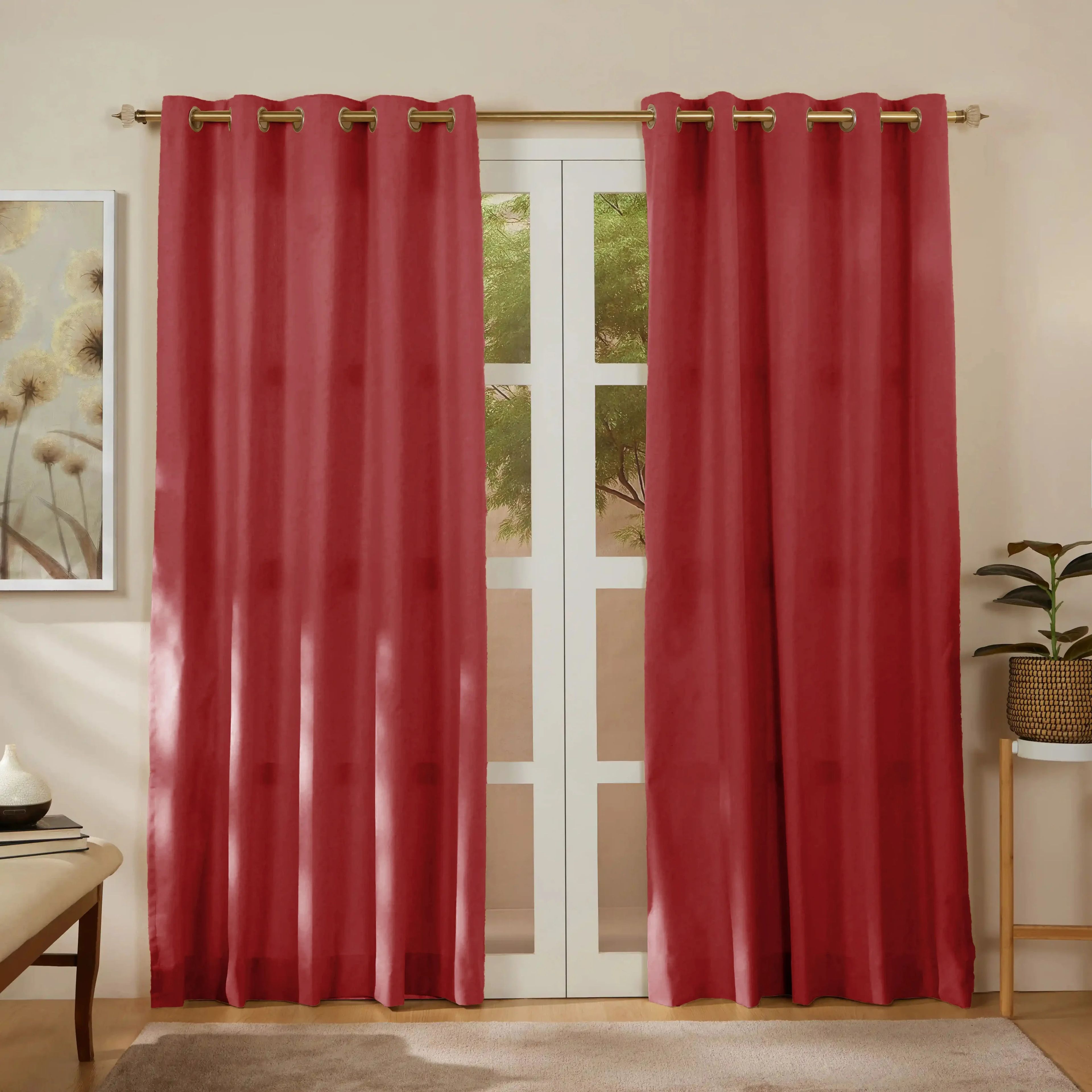 Pelushe Set of 2 100% Cotton Solid Readymade Curtains | Everyday Hues
