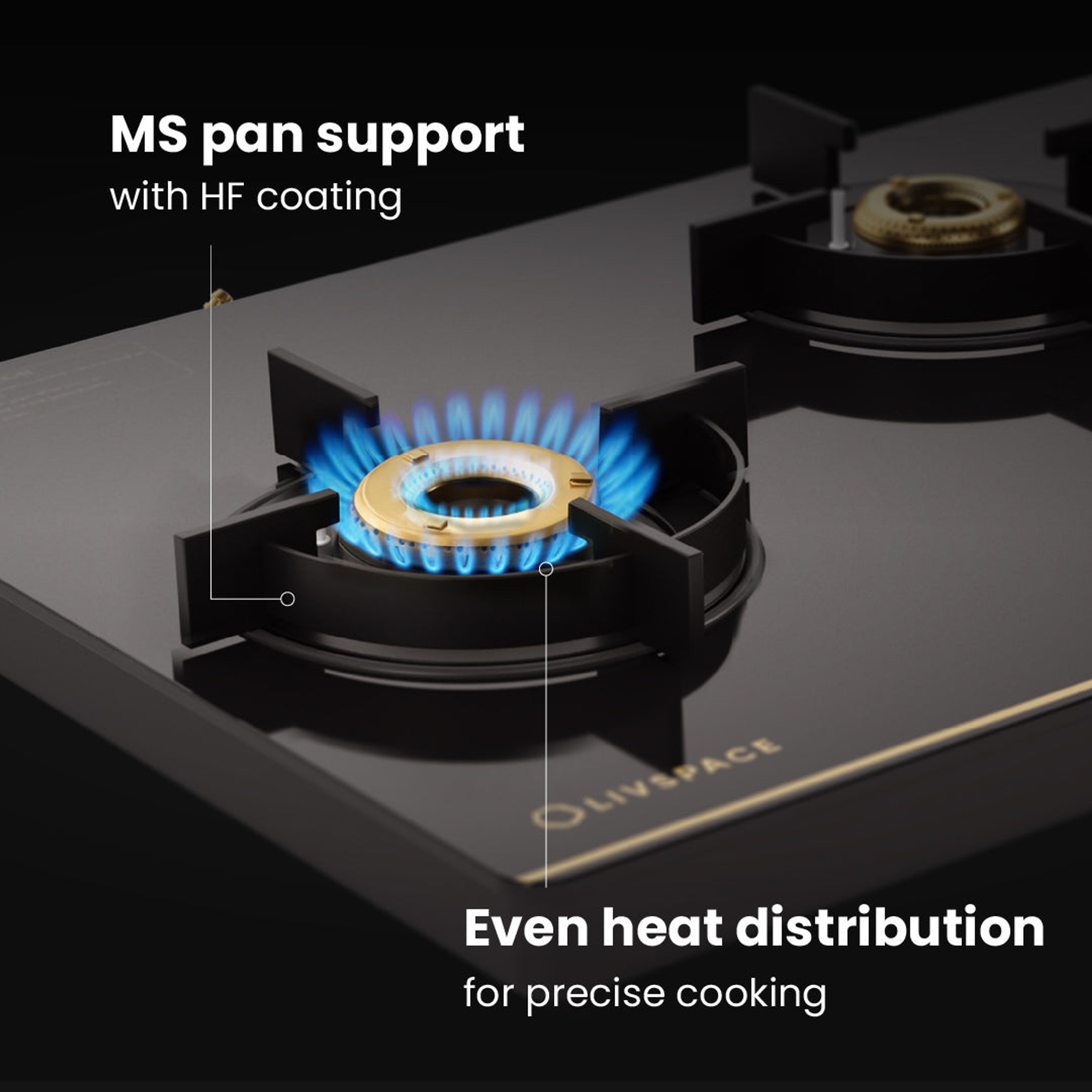 Intellia Series by LIVSPACE Curve shape BLDC autoclean Filterless 600mm 1600m3/h suction Chimney & 3 Brass Burner Gloss finish 770mm with Auto Ignition Cooktop with installation (Ducted) | Intellia CH C 60 & Intellia CT 77 3B