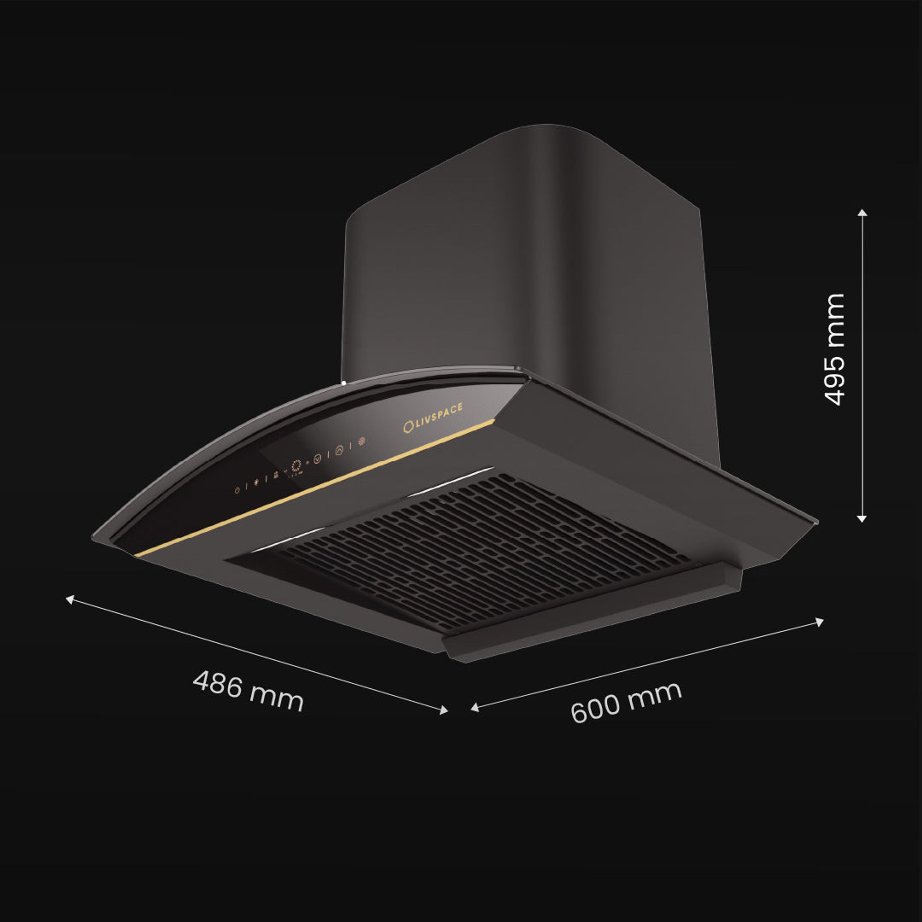 Intellia Series by LIVSPACE Inclined shape BLDC autoclean Filterless 600mm 1600m3/h suction Chimney & 3 Brass Burner Gloss finish 770mm with Auto Ignition Cooktop with installation (Ducted) | Intellia CH I 60 & Intellia CT 77 3B