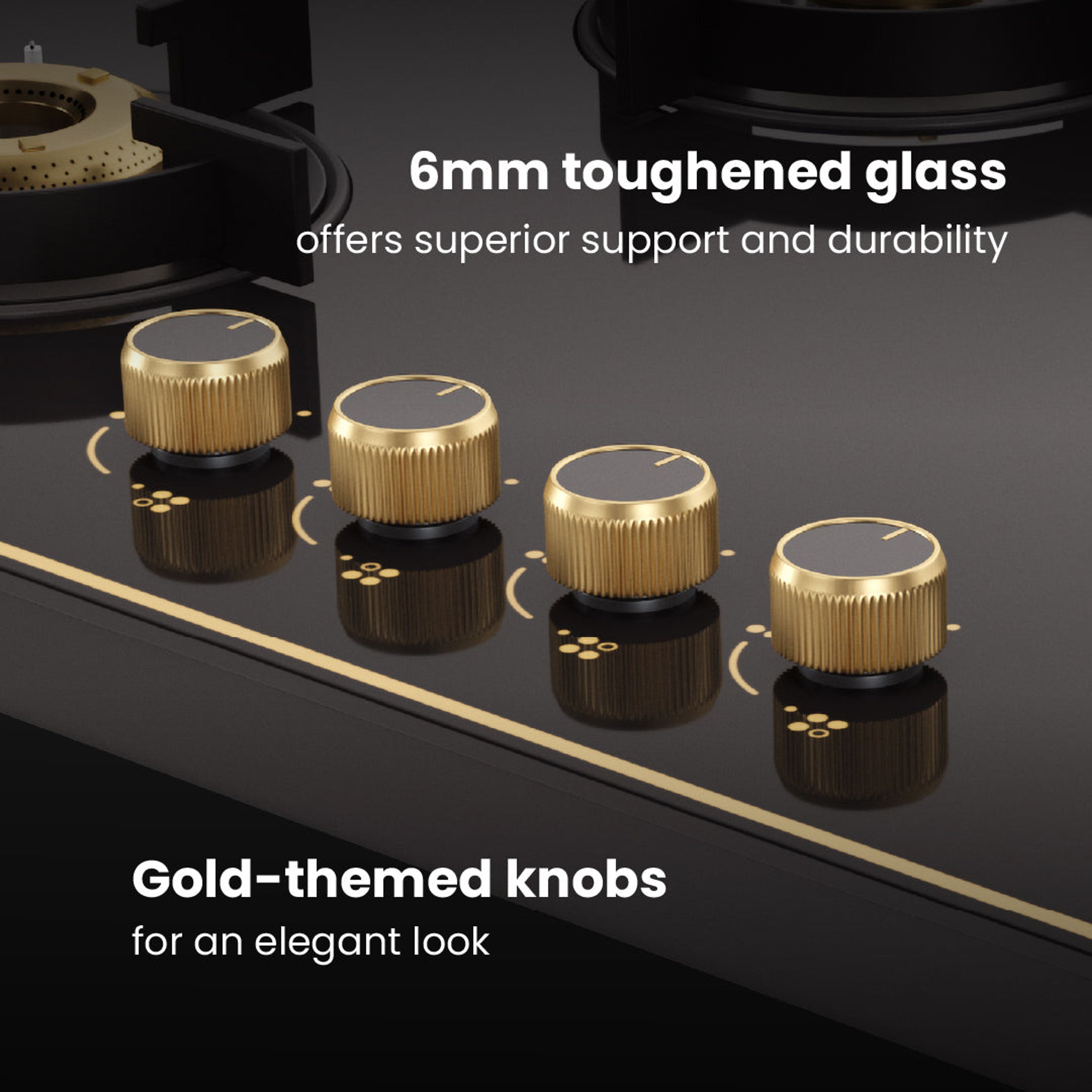 Intellia by Livspace 4 Brass Burner 750mm with Auto Ignition Gloss finish Cooktop | Intellia CT 75 4B