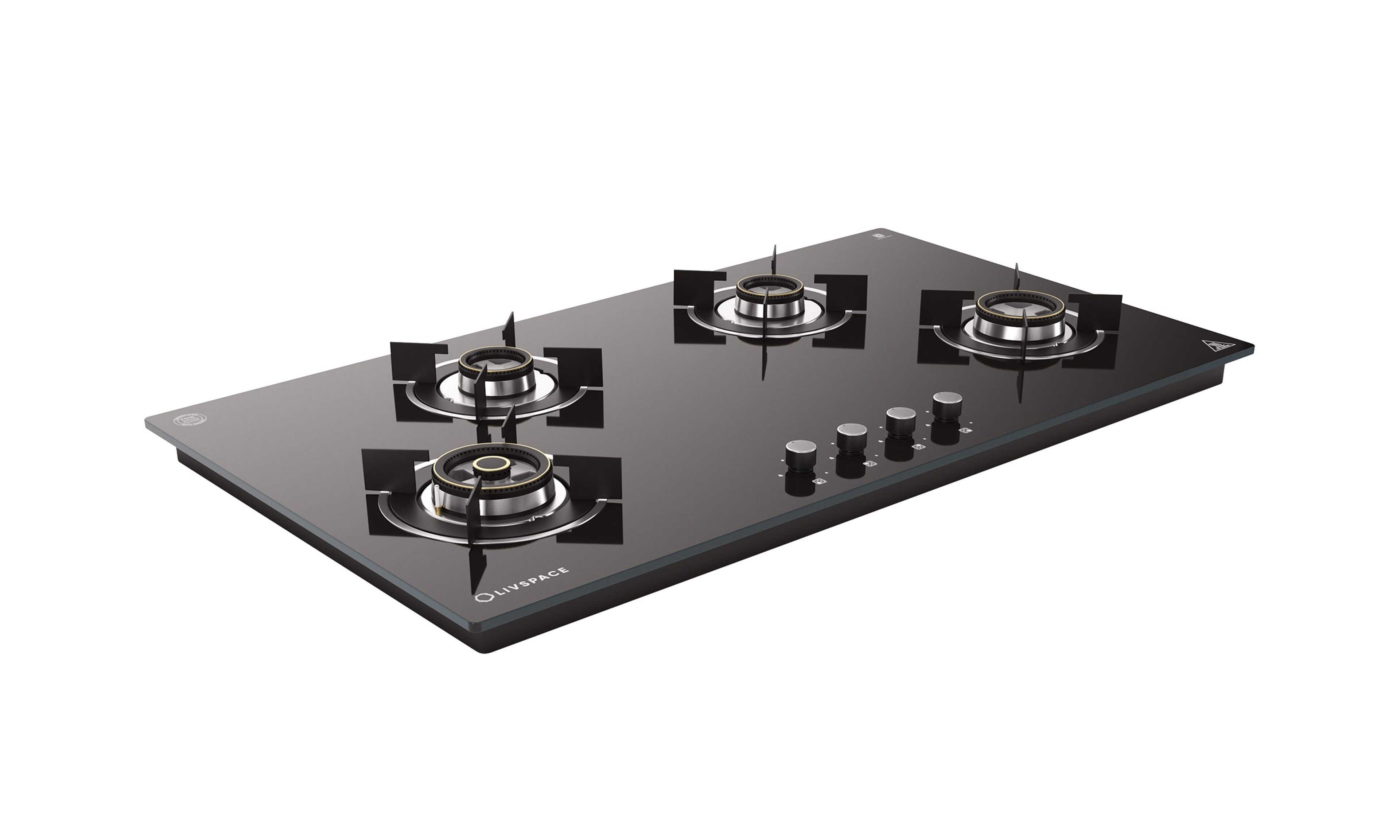 Optima by Livspace 4 Brass Burner 900mm with Auto Ignition gloss finish Hob | Optima HB 4B 90
