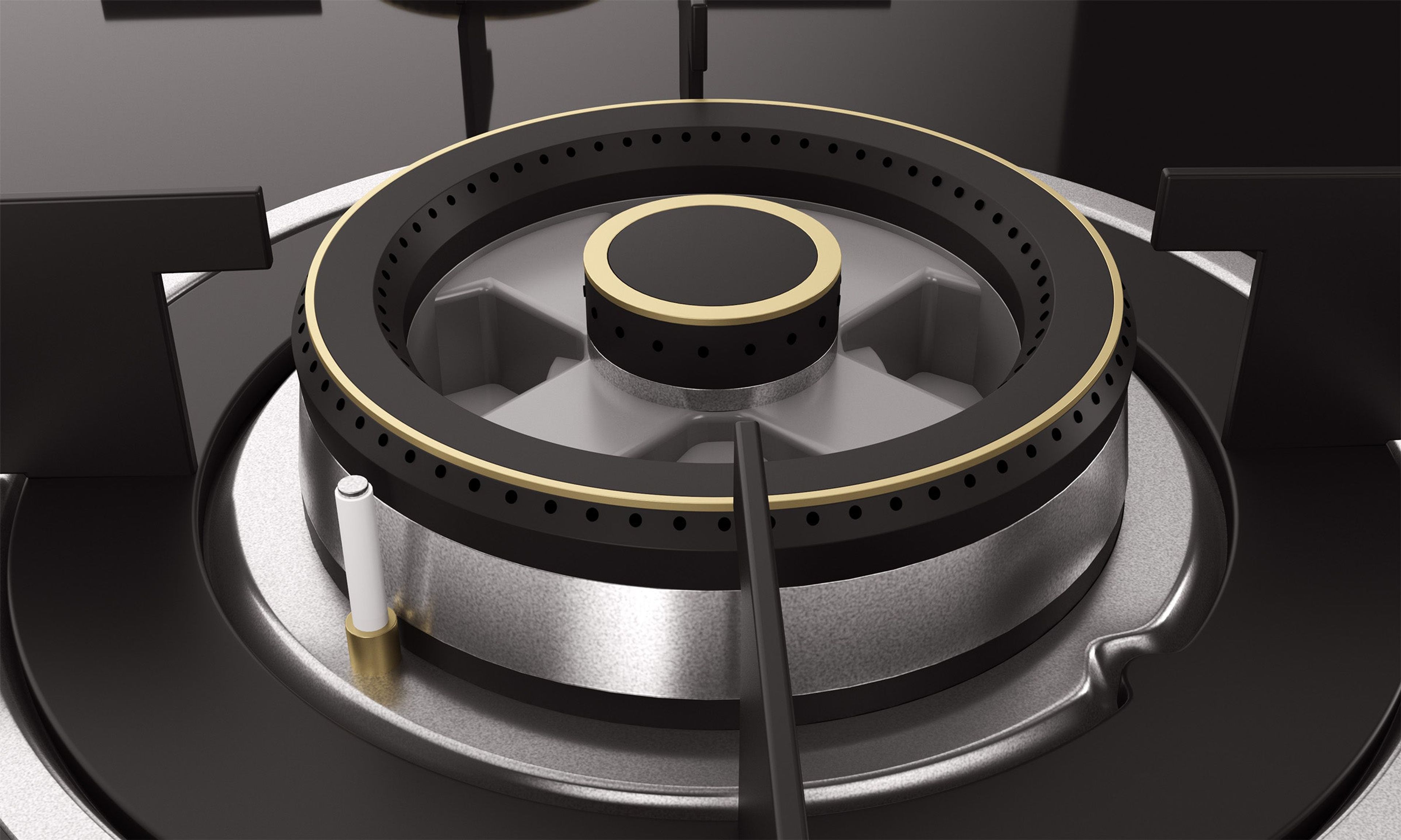 Optima by Livspace 4 Brass Burner 900mm with Auto Ignition gloss finish Hob | Optima HB 4B 90