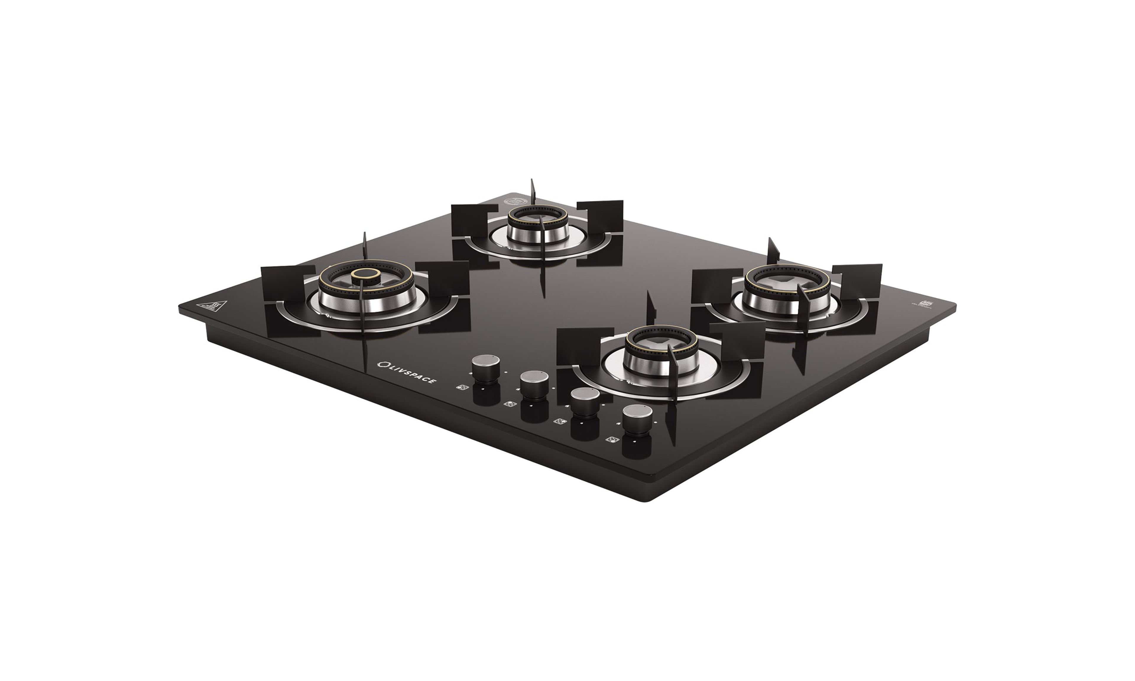 Optima by Livspace 4 Brass Burner 600mm with Auto Ignition gloss finish Hob | Optima HB 4B 60