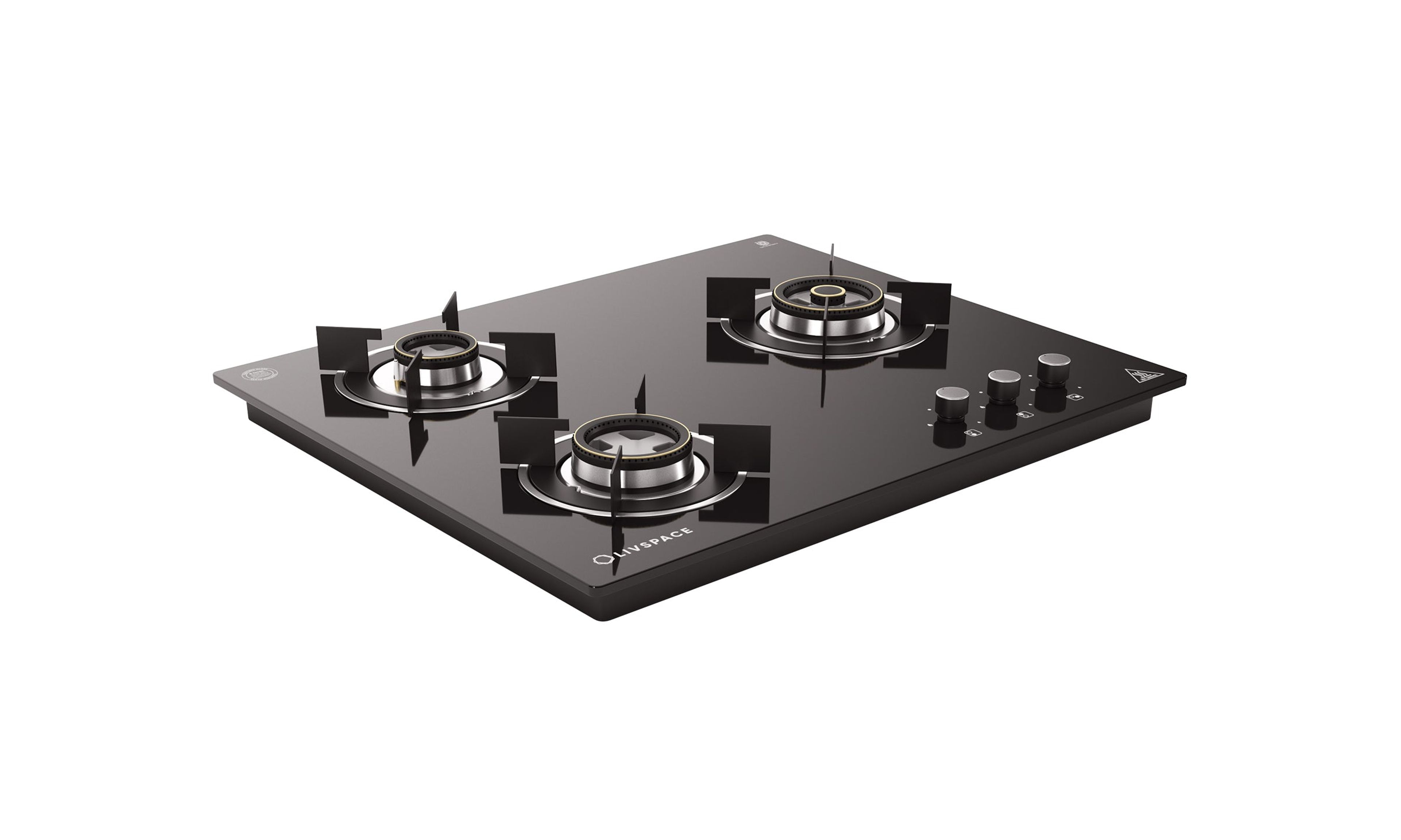 Optima by Livspace 3 Brass Burner 600mm with Auto Ignition gloss finish Hob | Optima HB 3B 60