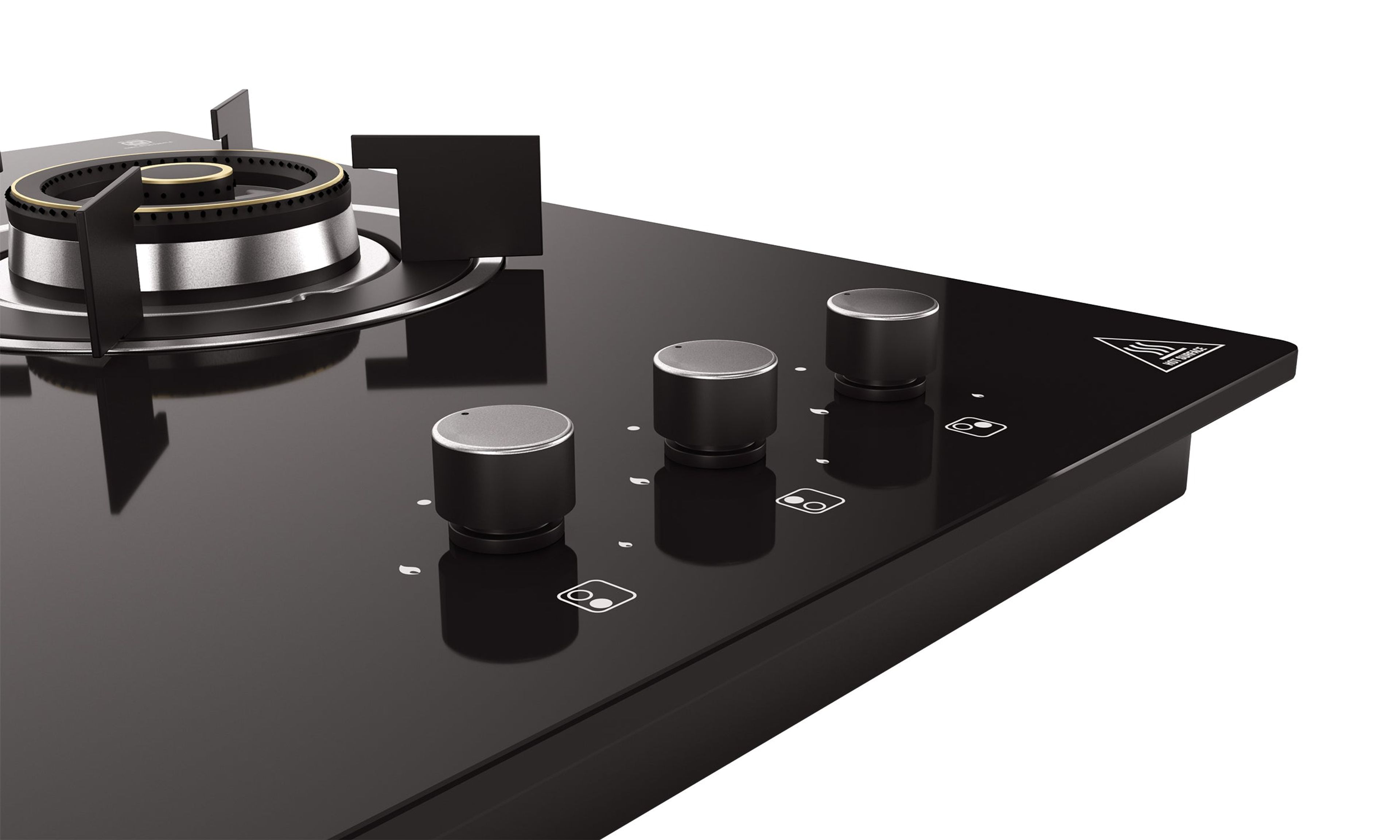 Optima by Livspace 3 Brass Burner 600mm with Auto Ignition gloss finish Hob | Optima HB 3B 60