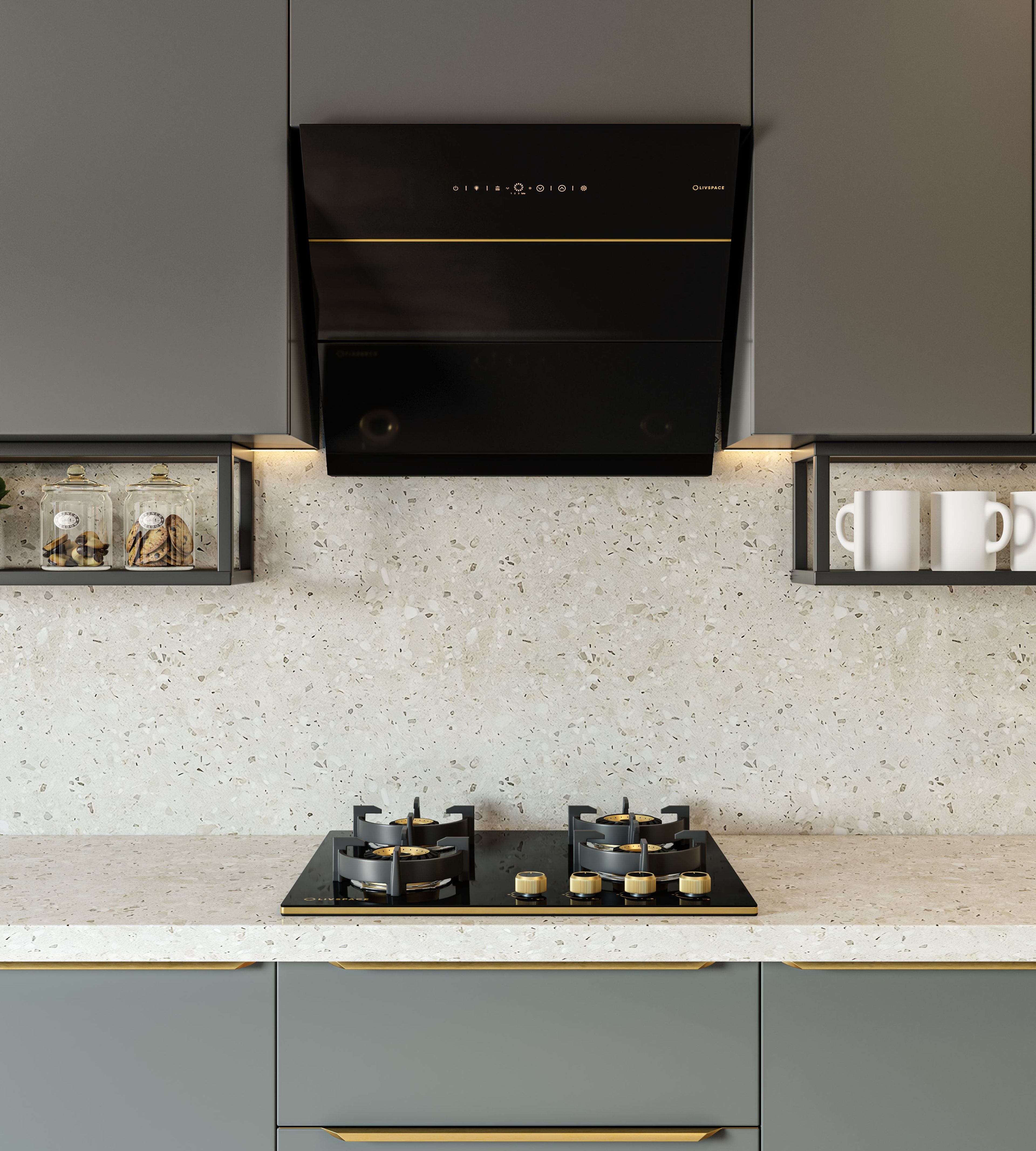 Intellia by Livspace 4 Brass Burner 595mm with Auto Ignition Gloss finish Hob | Intellia HB 4B G 60