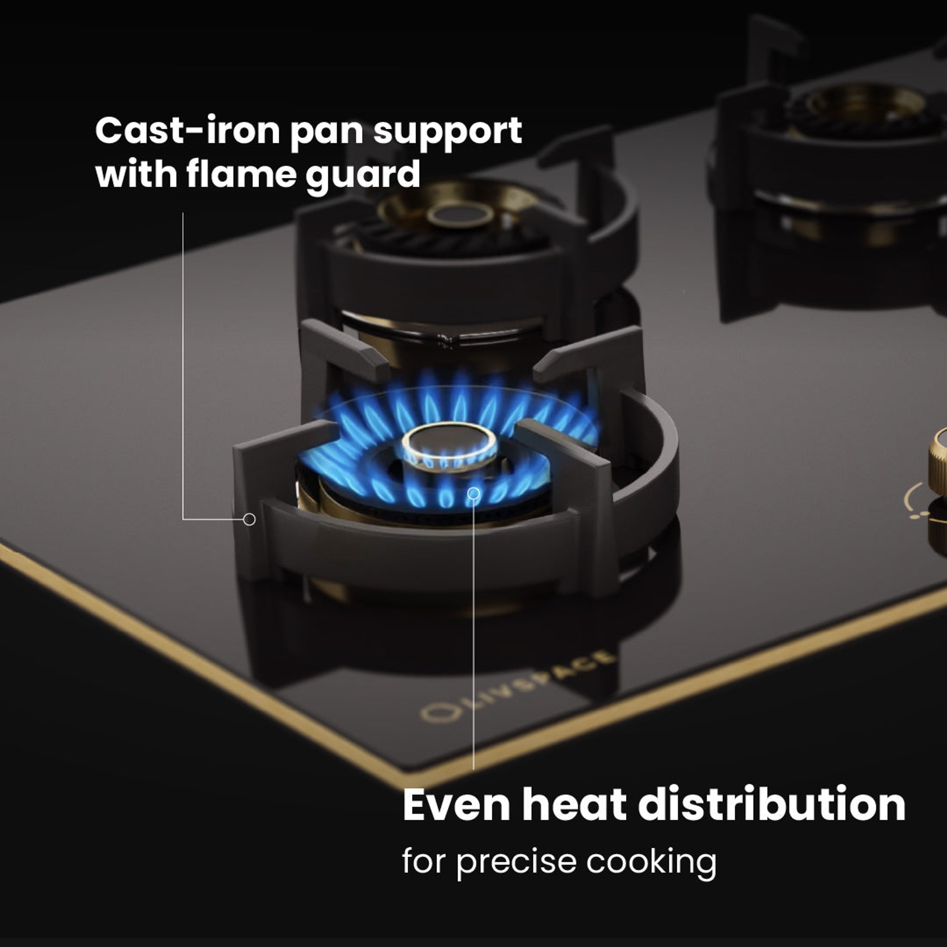 Intellia by Livspace 4 Brass Burner 595mm with Auto Ignition Gloss finish Hob | Intellia HB 4B G 60