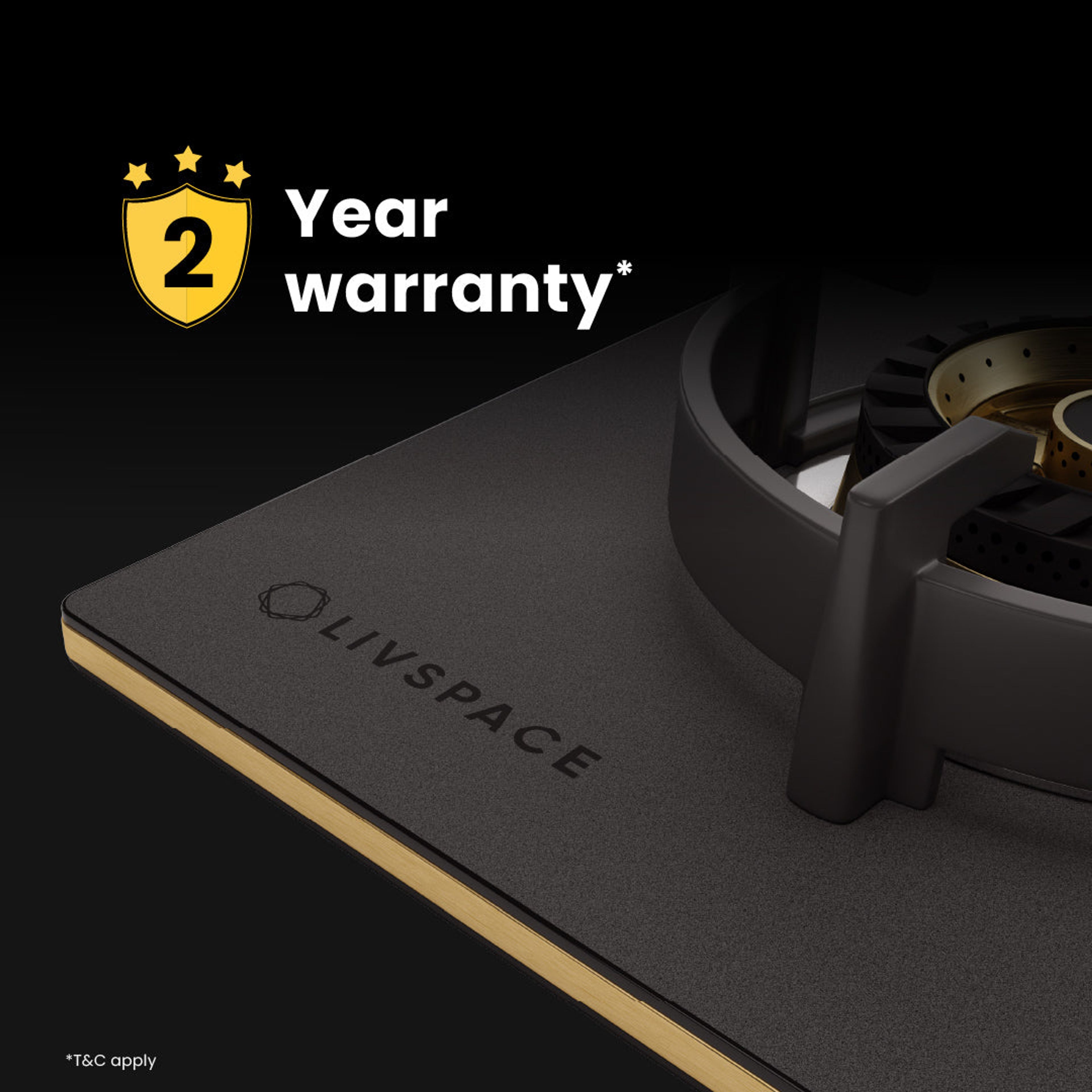 Intellia by Livspace 4 Brass Burner 595mm with Auto Ignition Matt finish Hob | Intellia HB 4B M 60