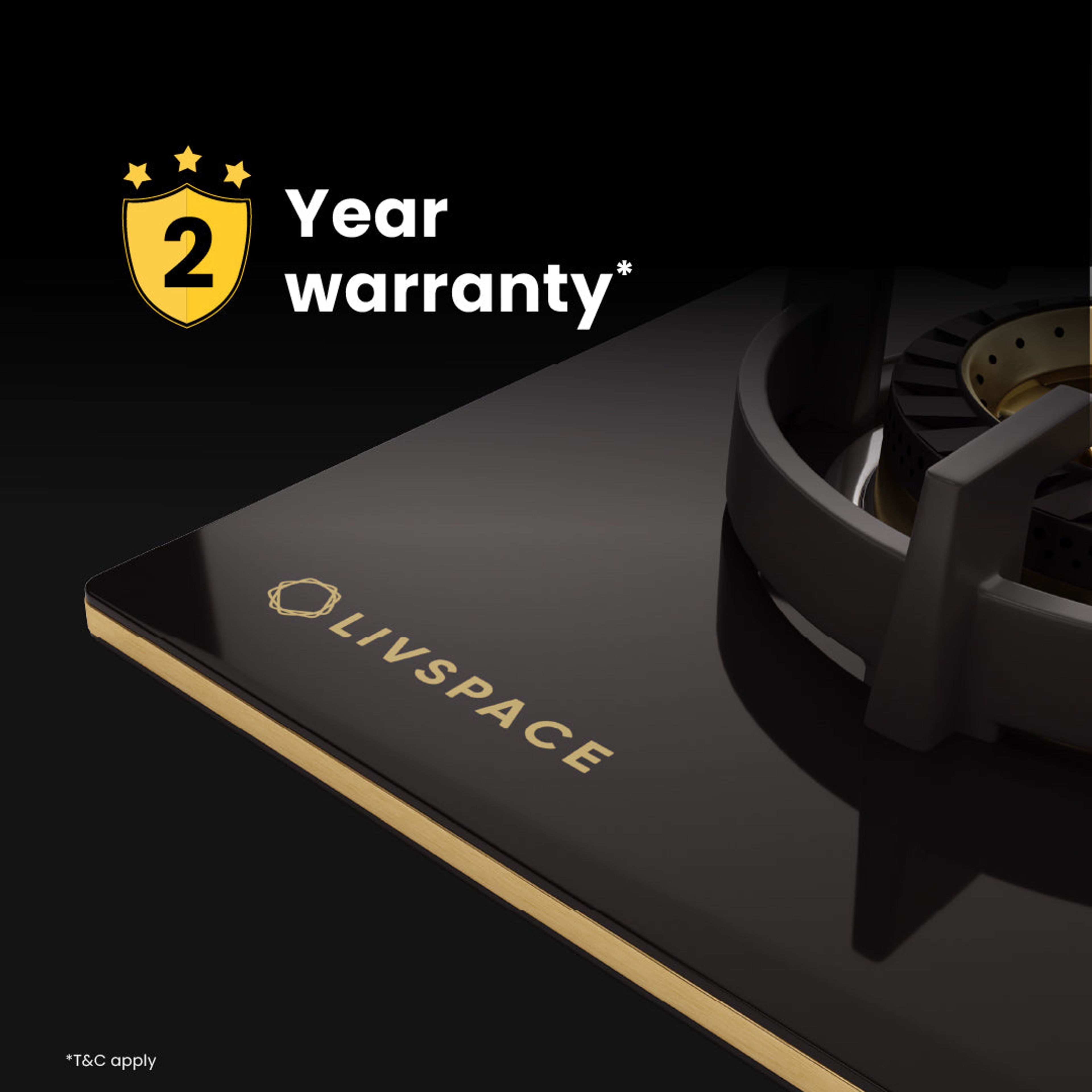 Intellia by Livspace 4 Brass Burner 900mm with Auto Ignition Gloss finish Hob | Intellia HB 4B G 90