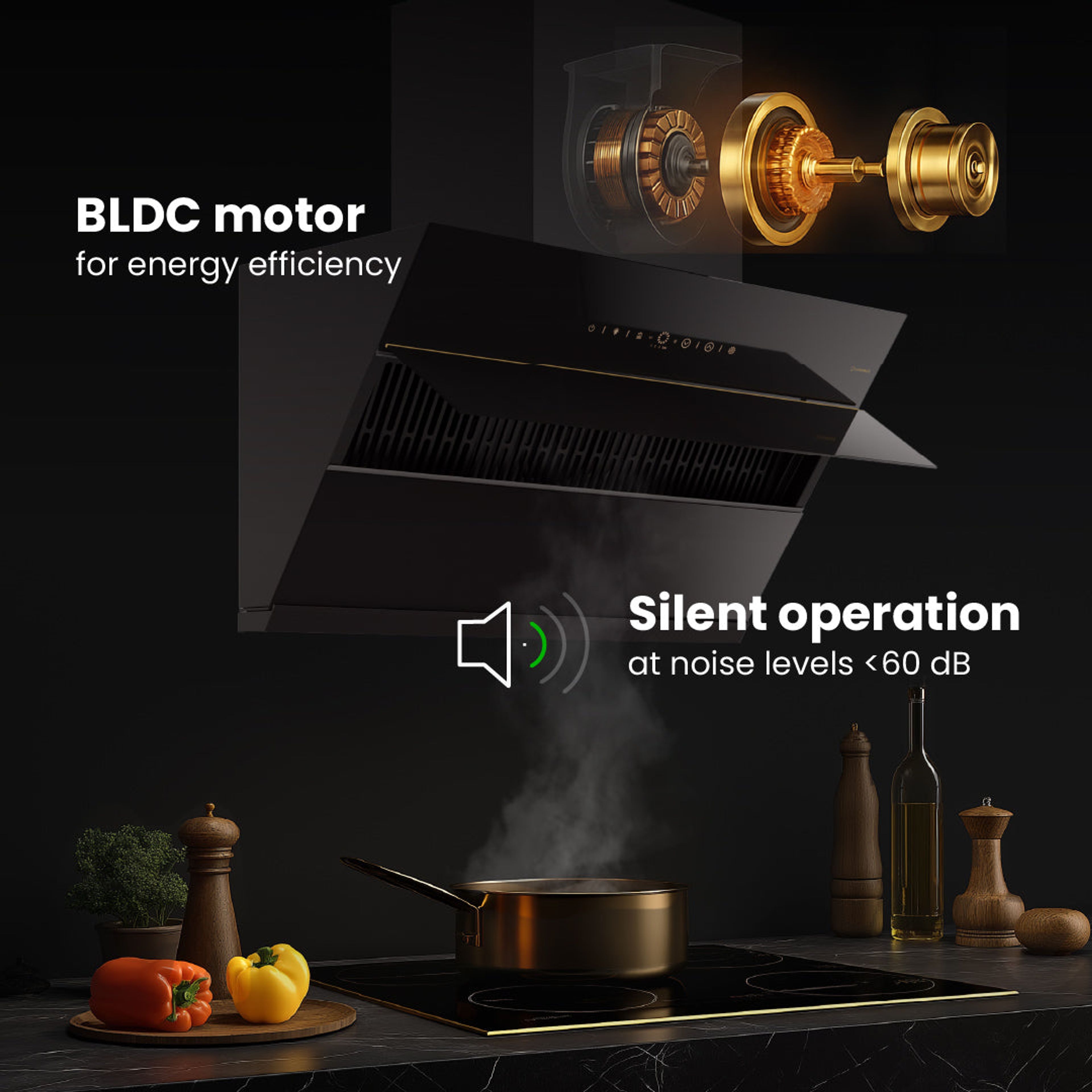 Intellia by Livspace AutoClean Inclined Shape BLDC chimney 900mm size 1600m3/h suction power (Ducted) | Intellia CH I 90