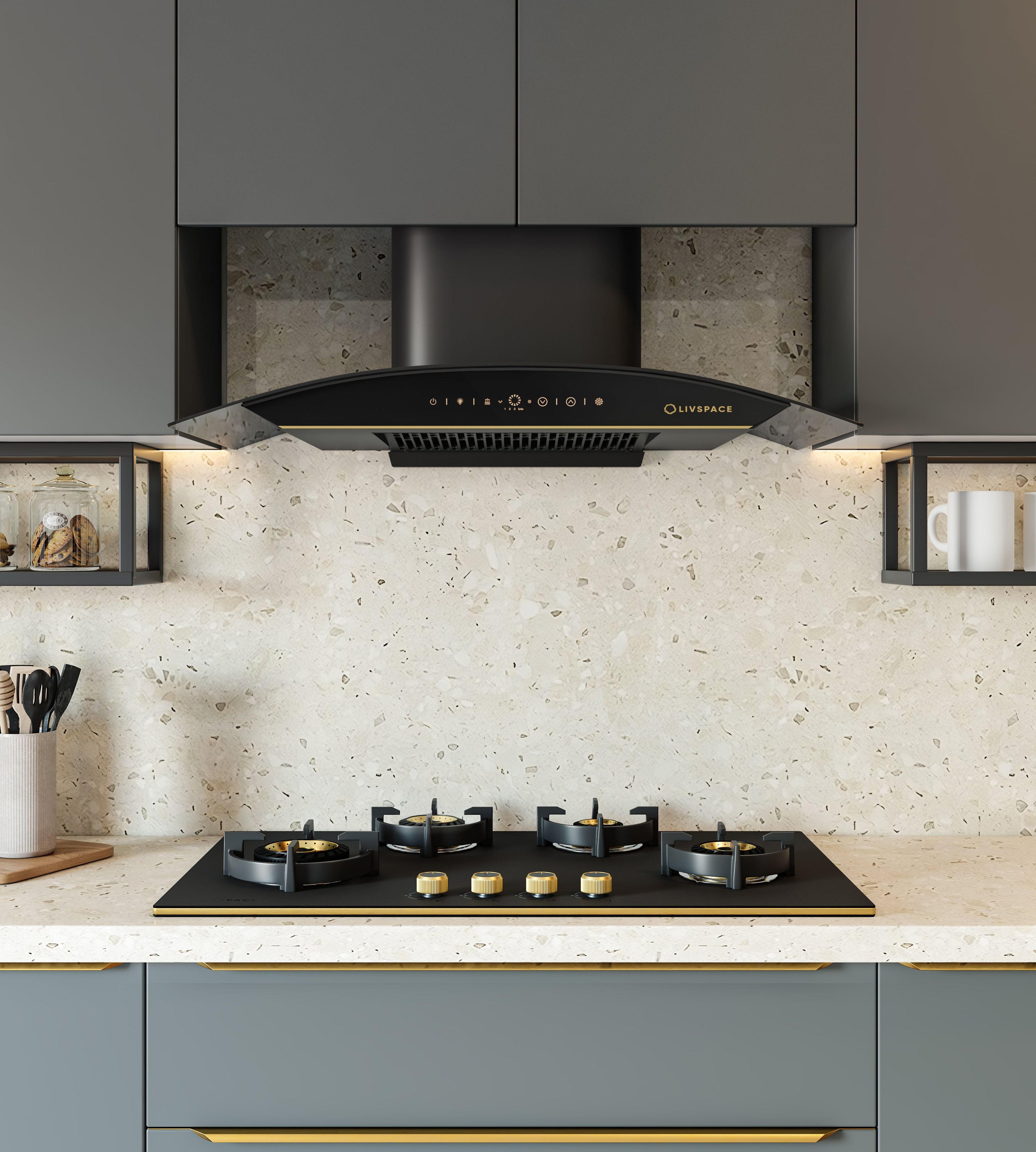 Intellia by Livspace AutoClean Curve Shape BLDC chimney 900mm size 1600m3/h suction power (Ducted) | Intellia CH C 90