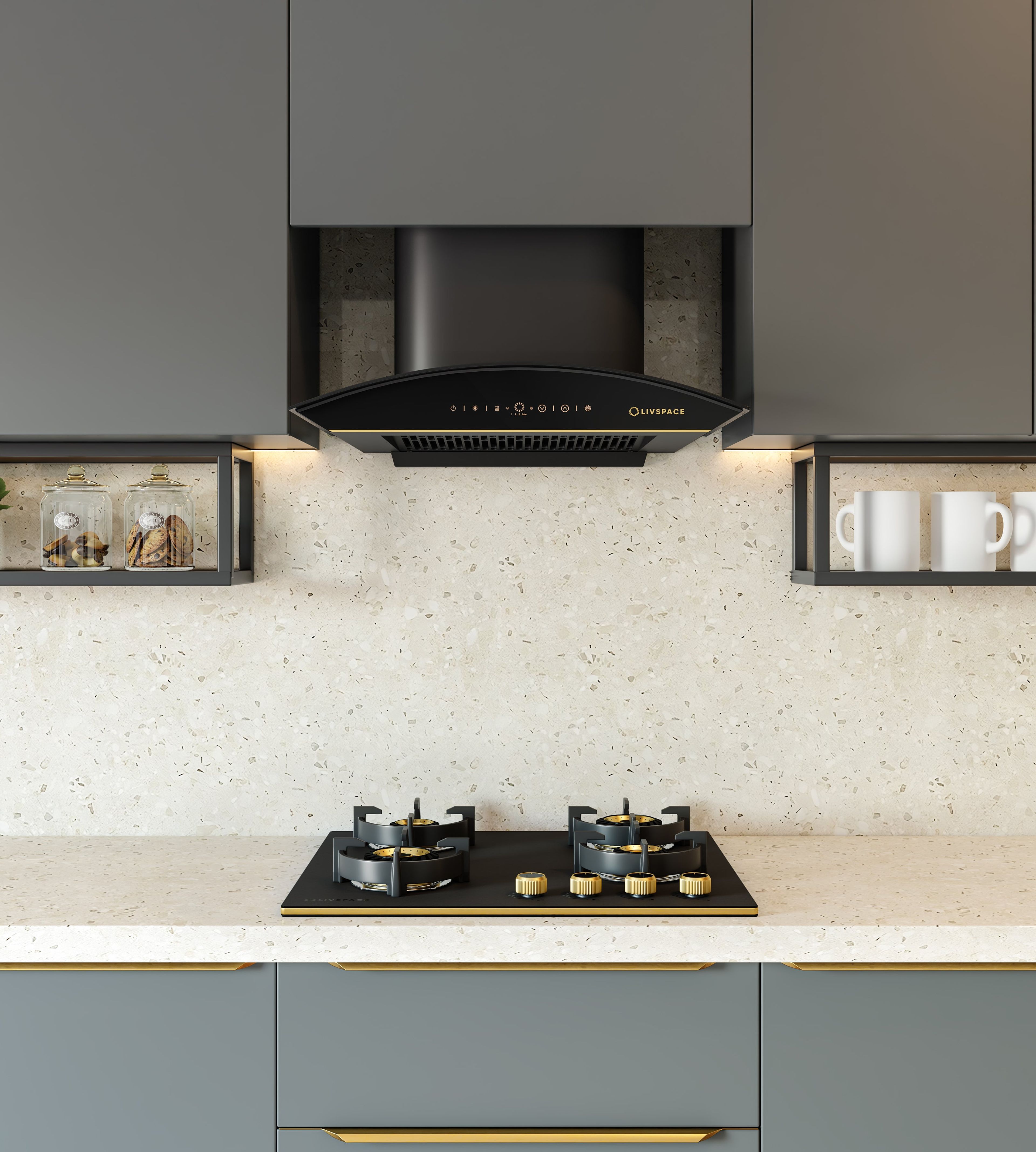 Intellia by Livspace AutoClean Curve Shape BLDC chimney 600mm size 1600m3/h suction power (Ducted) | Intellia CH C 60