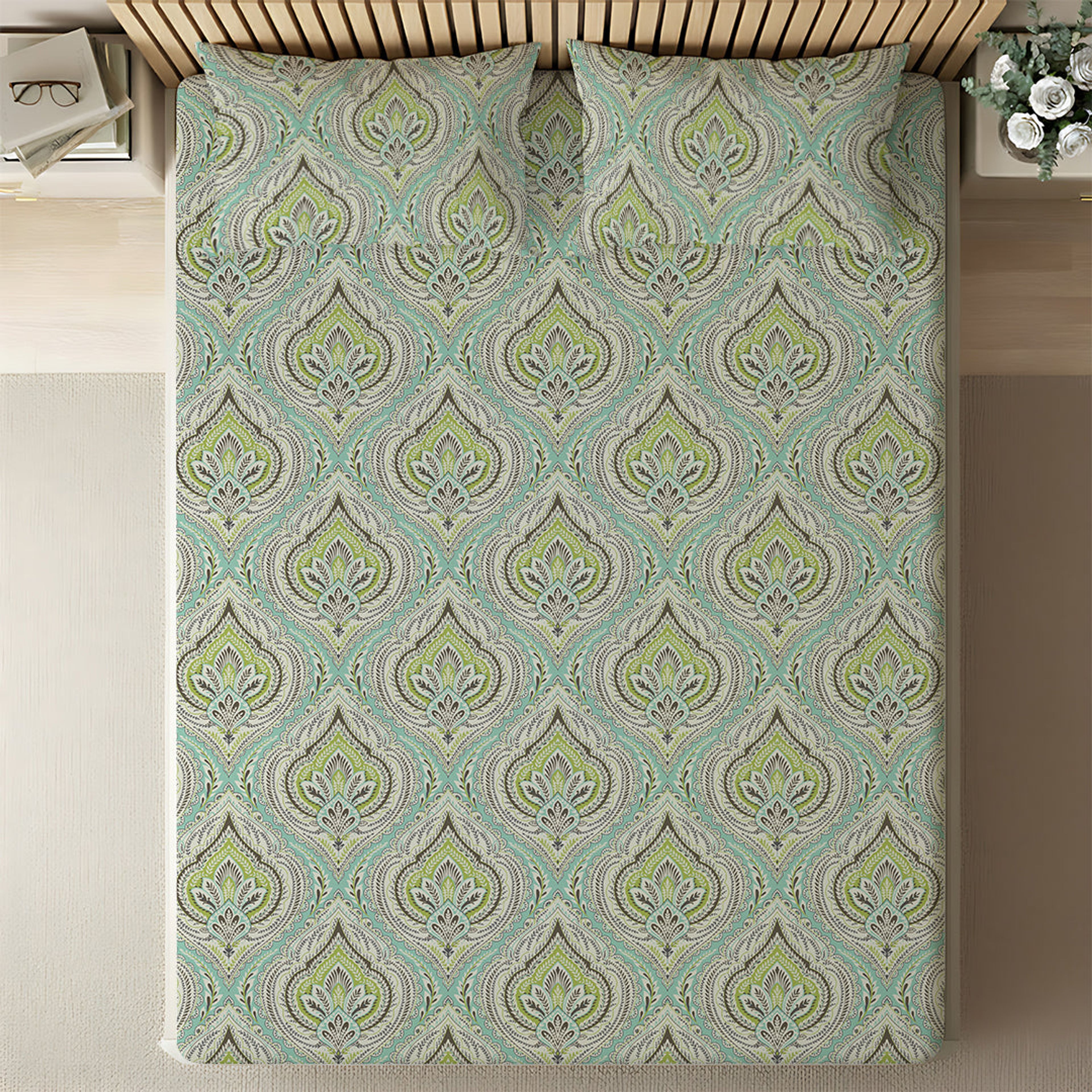 Serene Nest Printed Fitted Sheet Set
