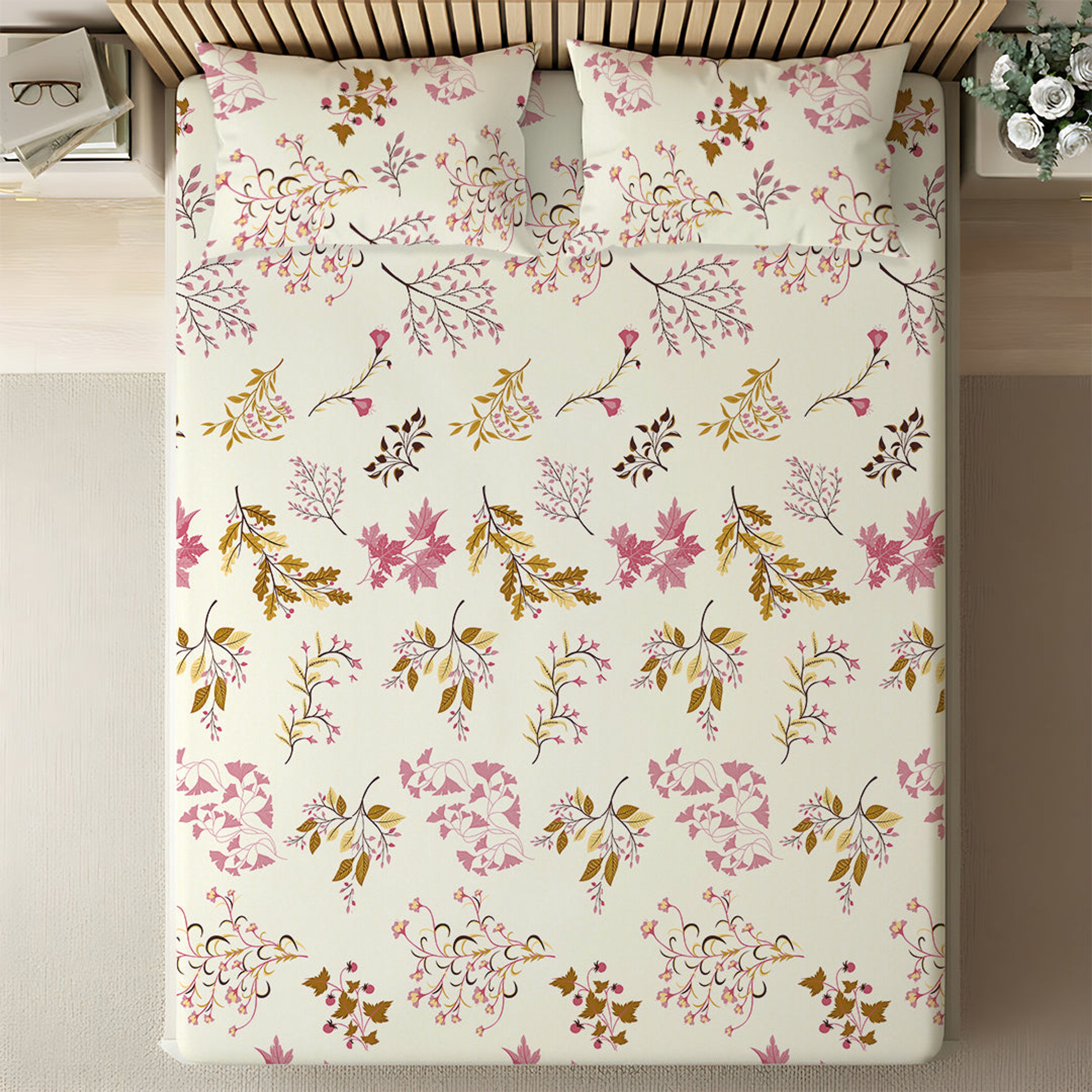 Serene Nest Printed Fitted Sheet Set