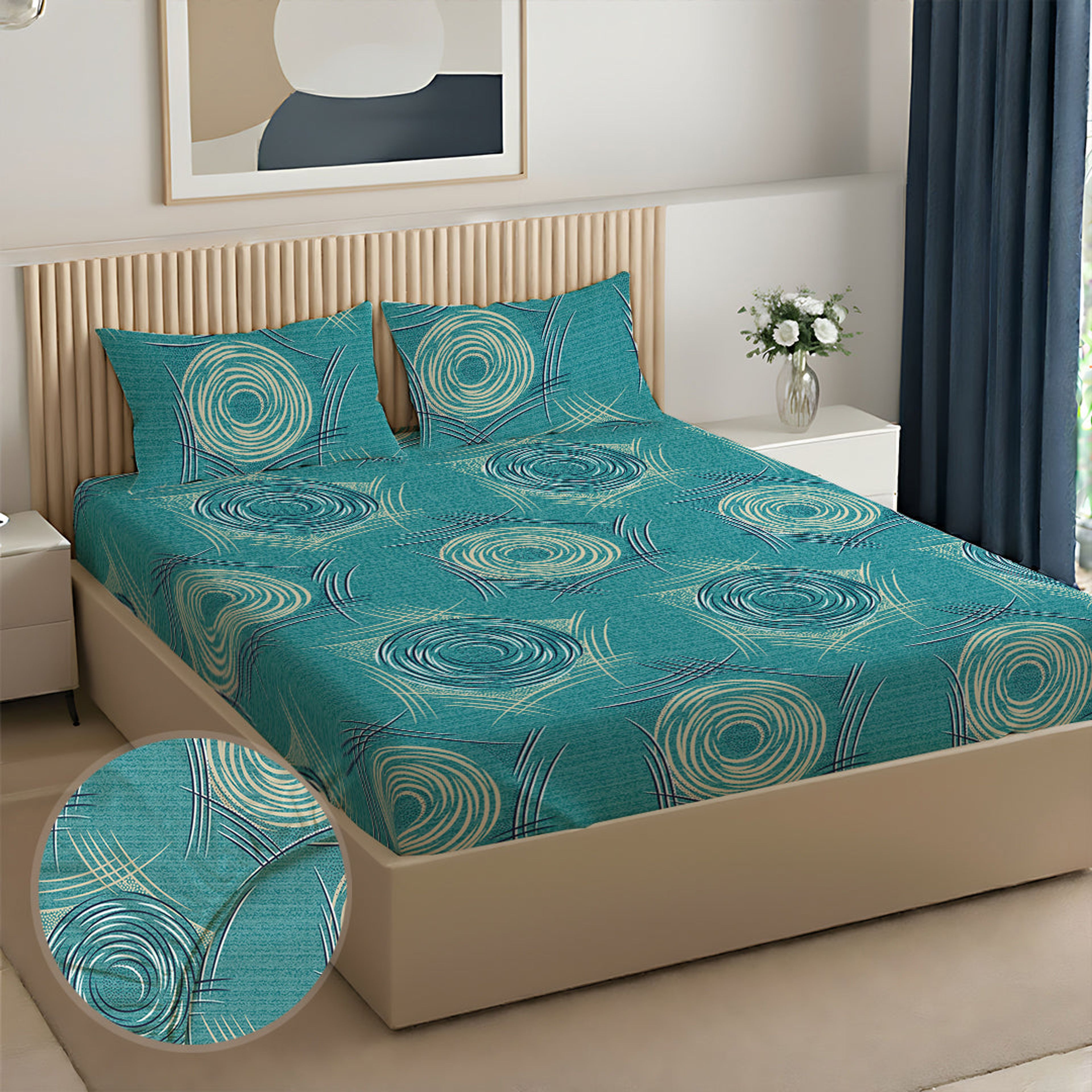 Serene Nest Printed Fitted Sheet Set